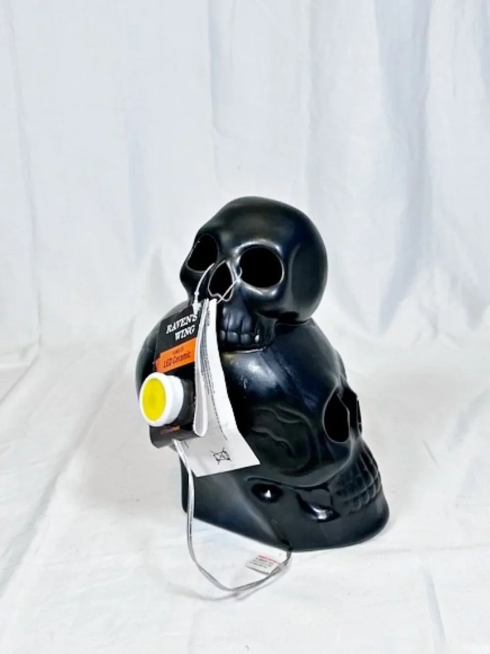 Ravens Wing Black Ceramic Flameless LED Lighted Skulls Halloween Decor